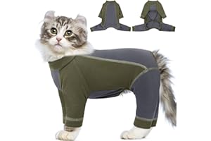 SUNFURA Hair Sticky Cat Clothes, Cat Sweater for Cats Only, 4-Legged Fleece Sweaters Kitten Pajamas Reduce Shedding Fur, Warm Pullover Shirts for Cats, Army Green L