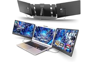 domyfan 14" Laptop Screen Extender, FHD 1080P IPS Triple Portable Monitor for Laptop, HDMI/USB-A/Type-C Plug and Play for Windows, Mac, Android, Chrome, Switch & PS5, Work with 13.3”-17” Laptops
