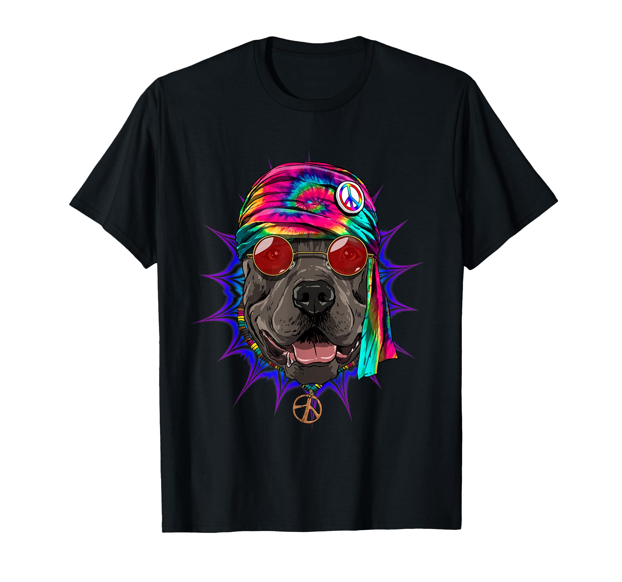 Tie Dye Hippie Pit Bull Hippiness Peace Love Dog T-Shirt