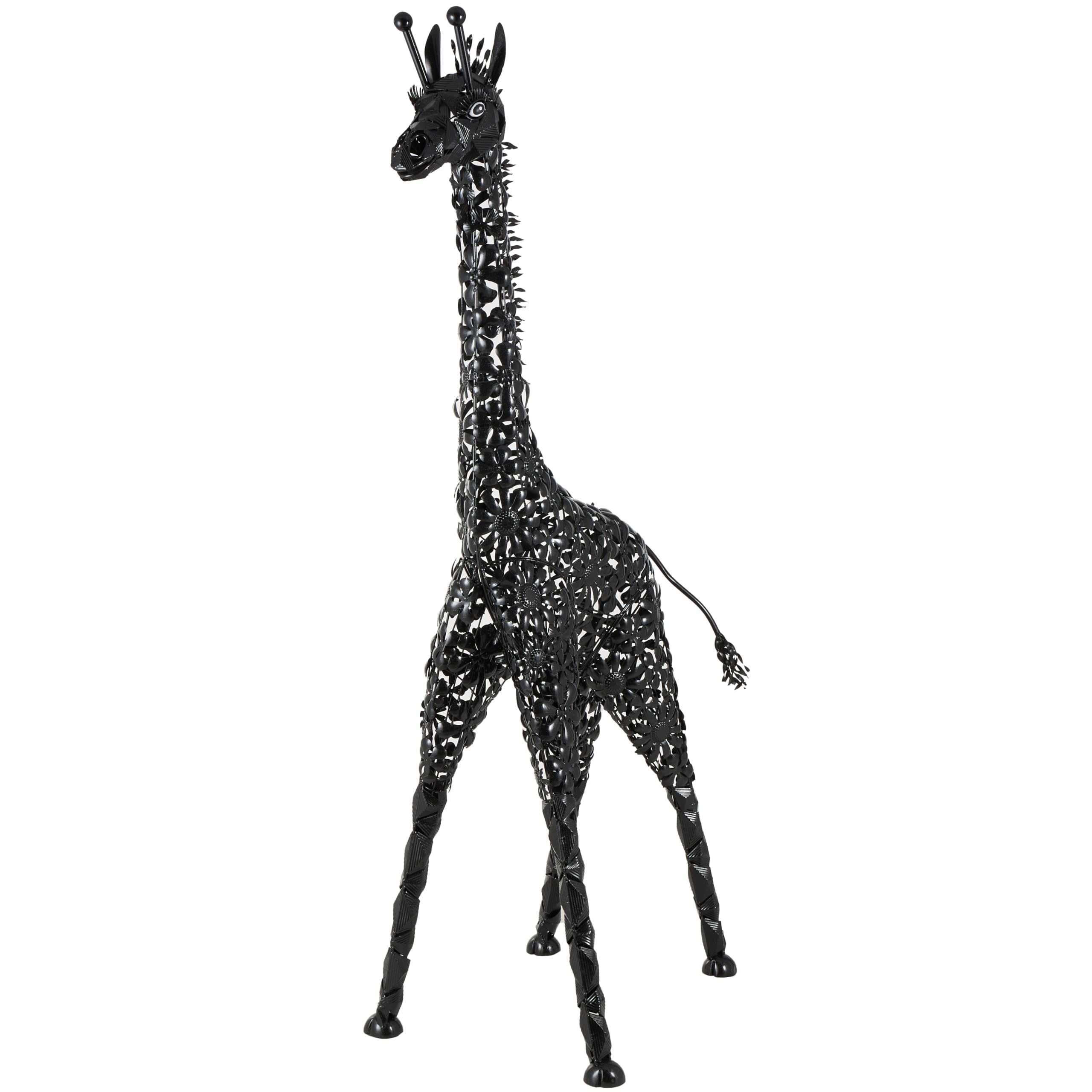 Photo 1 of **It is used, it is missing parts and it is not known if it works at 100%.**Deco 79 Metal Giraffe Decorative Garden Sculpture Indoor Outdoor Tall Garden Statue, Outdoor Sculpture 45" x 24" x 78", Black