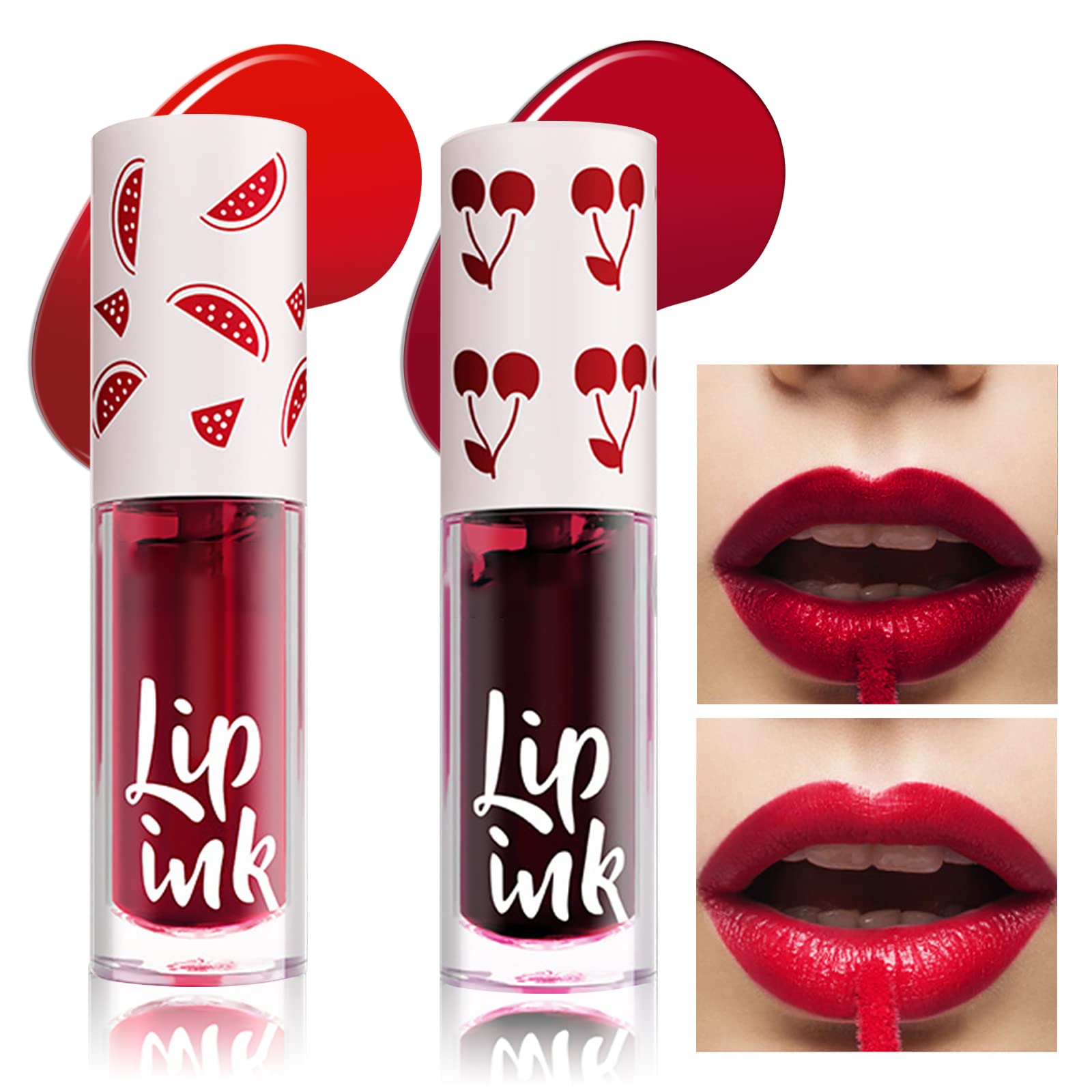 Prreal 2pcs Lip Tint Stain, Mini Moisturizing Liquid Lipstick, Multifunctional High Pigment Lipstick for Cheeks and Eyes, Long Lasting Waterproof Makeup Gift (#02+#03), 1.0 millilitre