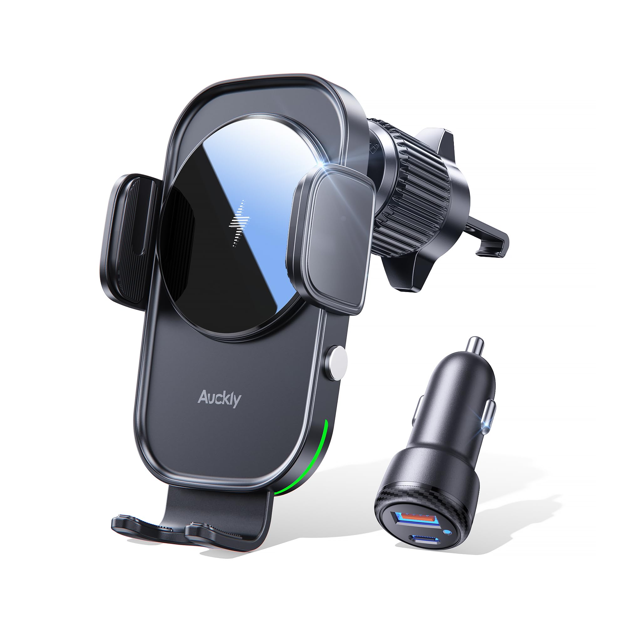 Auckly Qi 15W Car Phone Holder Wireless Charger,【+60W Cigarette Lighter】,Wireless Car Charger Air Vent Mount Compatible for S8~S25,for iPhone 12 13 14 15 16 17 Pro Max Plus Mini 11 Pro XS XR