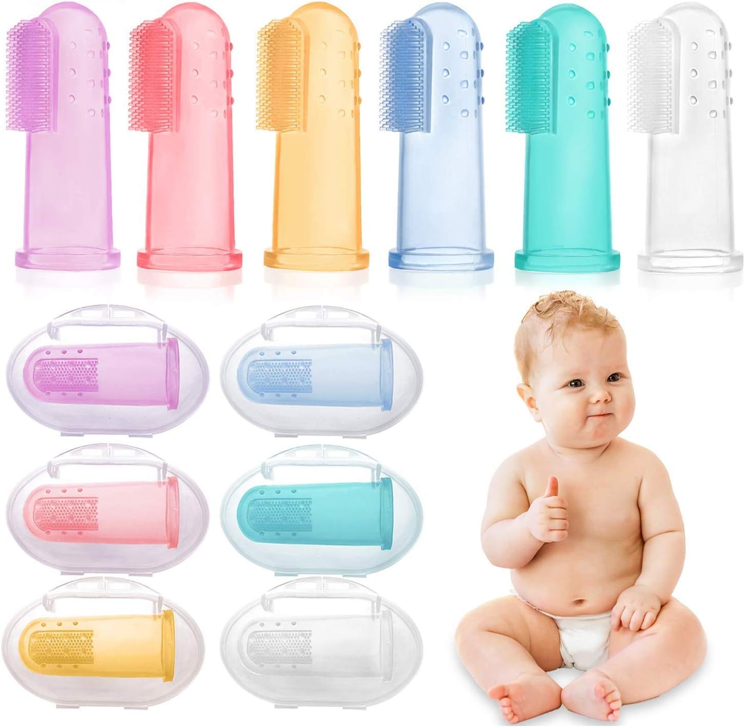 6 Stück Fingerzahnbürste baby, Baby Zahnbürsten, Säugling Zahnbürsten, Children Toothbrush - hochwertige, weiche BPA-freie Borsten - mit Aufbewahrungsbox (color)