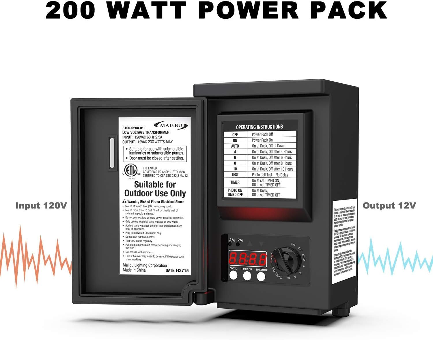 Malibu Power Pack 200watt LowVoltage Weatherproof Transformer with