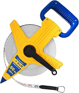 S&R Bandmaß Fiberglas 50 METER / 165 Ft (Zoll) Beidseitig markiert, Breite 13 mm Rollmassband Meter/Zoll Fuß