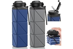 Popdigito 2pcs Collapsible Water Bottles 20.6oz Foldable Water Bottle BPA Free Reusable Lightweight LeakProof Travel Silicone Water Bottles for Travel Gym Hiking Camping Cycling Yoga Sports Outdoor