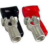 Ampper Top Post Copper Battery Terminal Clamps for 1/0 &amp; 2/0 Gauge Wire | Tin-Plated Car Battery Cable Ends, Battery Terminal Clamps Set (+/-), Connectors with Cover &amp; Heat Shrink Tubes, 1 Pair