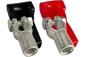 Ampper Copper Battery Terminal Connectors, Top Post Battery Terminals Connector Set (+/-) W/Cover and Heat Shrink Tubes for 1/0 & 2/0 Gauge Wire (1 Pair)