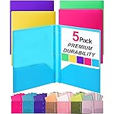 Mr. Pen- Plastic Folders with Pockets and Prongs, 5 Pack, Letter Size, Flexible Plastic Folders with Prongs