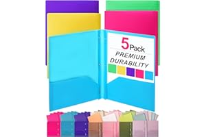 Mr. Pen- Plastic Folders with Pockets and Prongs, 5 Pack, Letter Size, Flexible Plastic Folders with Prongs