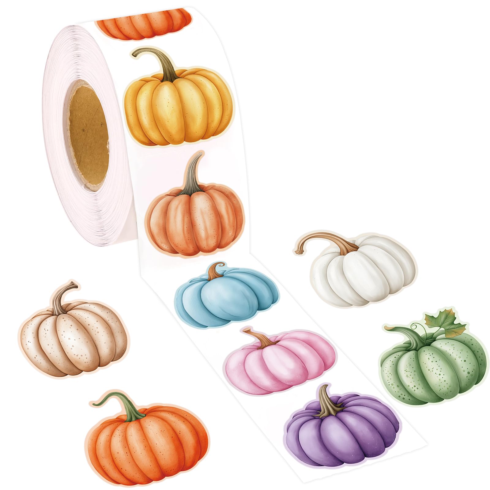 Photo 1 of Ceiba Tree 500Pcs Fall Pumpkin Stickers for Kids Watercolor Pumpkin Shaped Decals Autumn Stickers Roll for Envelopes Cards Thanksgiving Party Supply Decoration