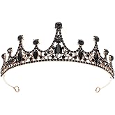 Lurrose Baroque Queen Crown Wedding Bridal Tiara Black Rhinestones Baroque Halloween Costume Prom Pageant Tiara for Women