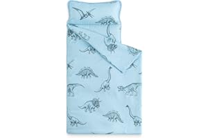 Wake In Cloud - Toddler Nap Mat with Pillow and Blanket, for Kids Boys Ages 3 Plus in Kindergarten Daycare Preschool, Roll Up Sleeping Bag, Jurassic Dinosaur Dino