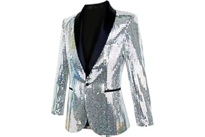 Nawgut Sequin Blazer Metallic Suit Disco Prom Shiny Jacket Wedding Party Banquet Fashion Tuxedo for Mens Adult