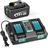 Djsanu 18V 6.0Ah Replace Long-Lasting Lithium Battery & Fast Charger for Makita 18V Battery & Tool, 18 Volt DC18RD Dual Ports Charger Compatible with Makita BL1860B BL1850B BL1840B BL1830B DC18RC