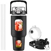 BLUEGO 40 oz Glass Water Bottle with Straw, Leakproof Glass Drinking Bottle with Time Marker and Silicone Sleeve, Wide Mouth Water Bottle for Travel, Gym, Workout, Black