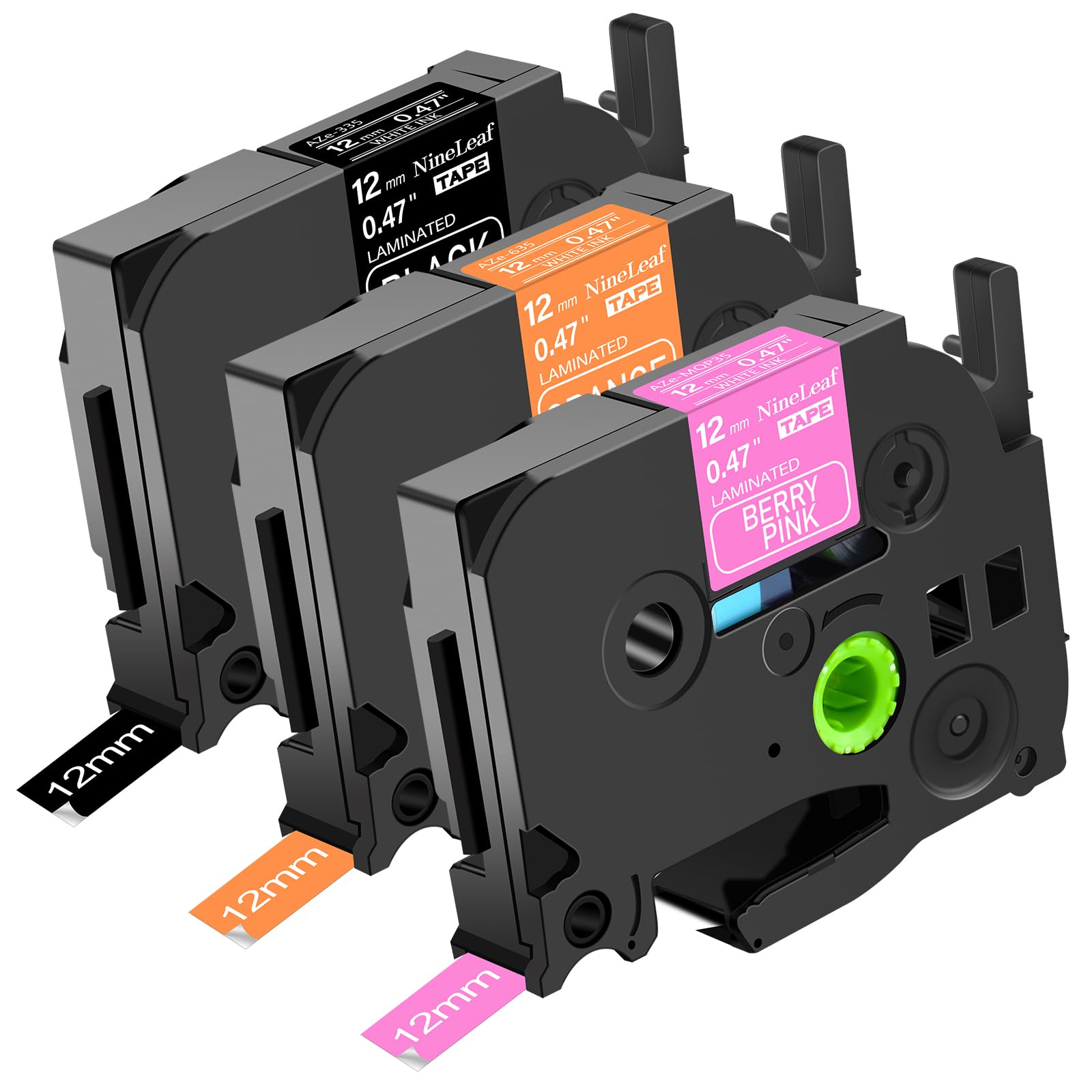 NineLeaf 3X Compatible for Brother Label Printer Tape TZe 12mm 0.47 TZe-335 TZe-635 TZe-MQP35 White on Black/Orange/Berry Pink Compatible with Brother P-Touch PT-H110 H100LB D400 H105 1000 P750W