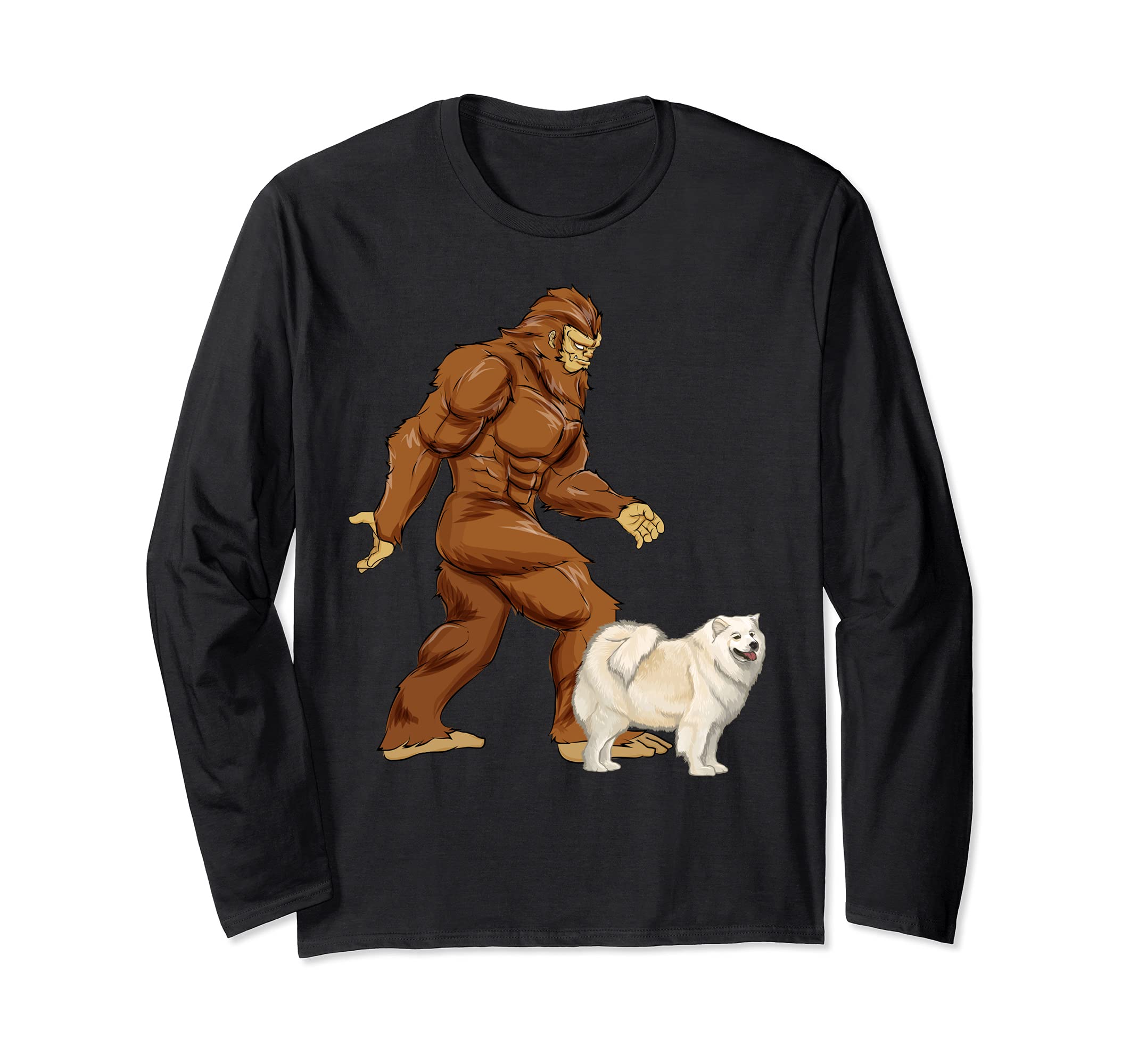Funny Bigfoot Walking Samoyed Sasquatch Dog Long Sleeve T-Shirt