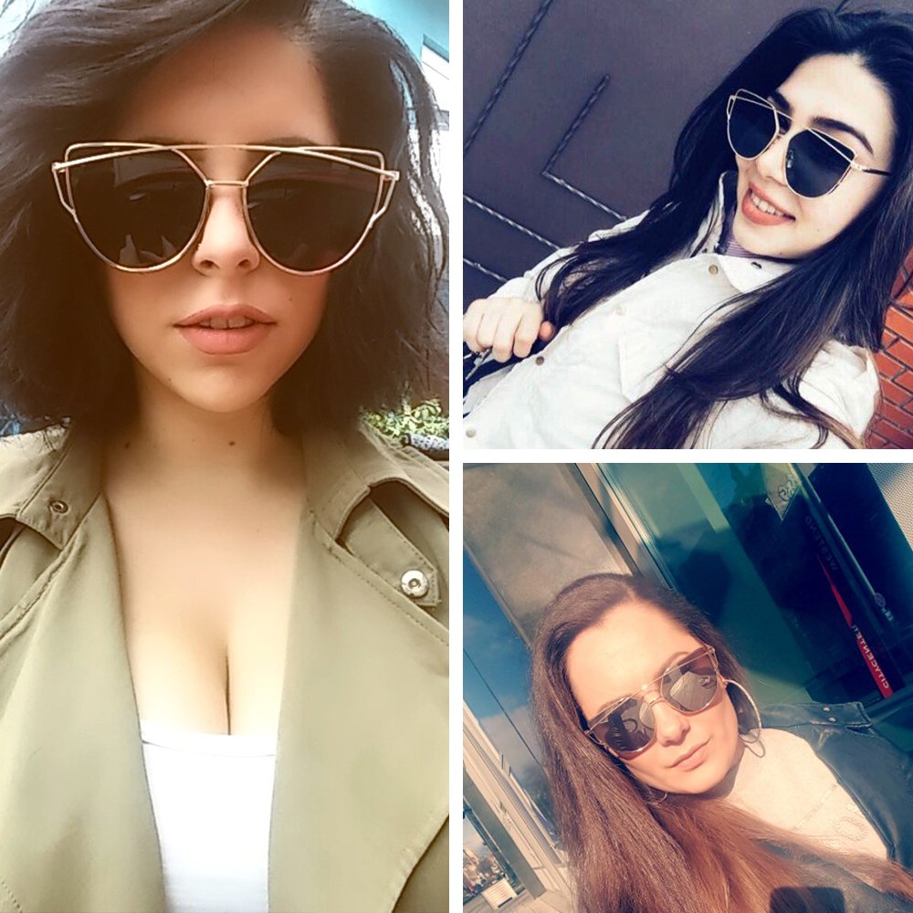 WISH CLUB Women Cat Eye Polarized Sunglasses Mirrored Reflective Flat Wide Lenses Metal Frame UV 400 Glasses (grey2)