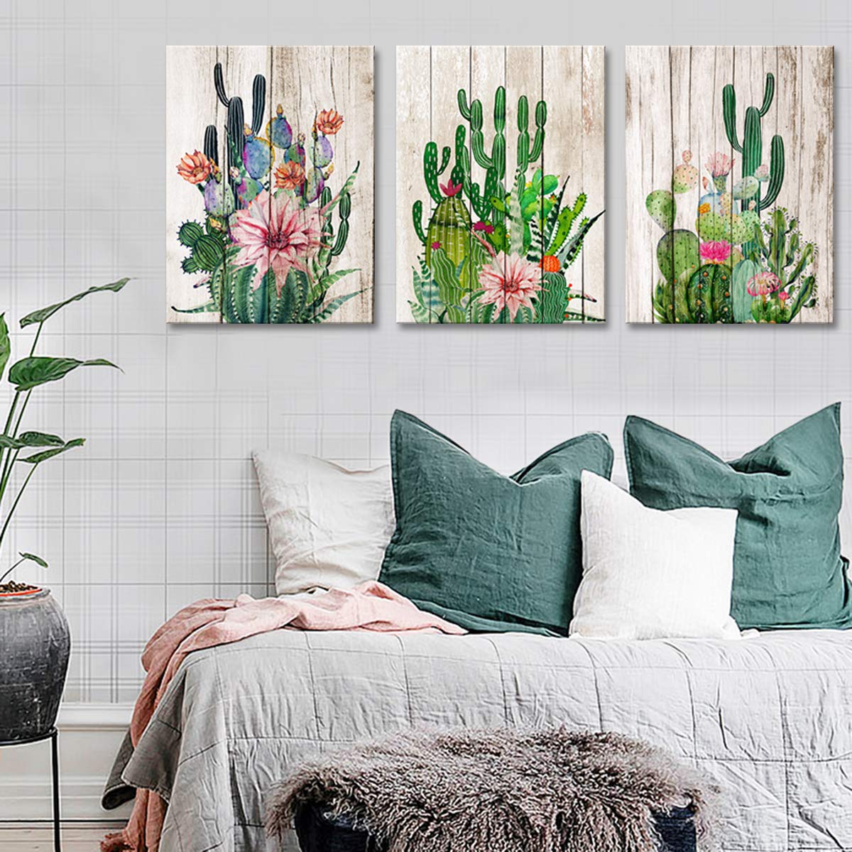 Yoooahu Cactus Decor Bathroom Canvas Prints Wall Art Green Tropical Desert Fleshy Plant Watercolor Paintings Hand