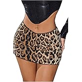 MakeMeChic Women's Leopard Cheetah Print Sequin Mini Skirt Glitter Short Skirts Party Club Outfits