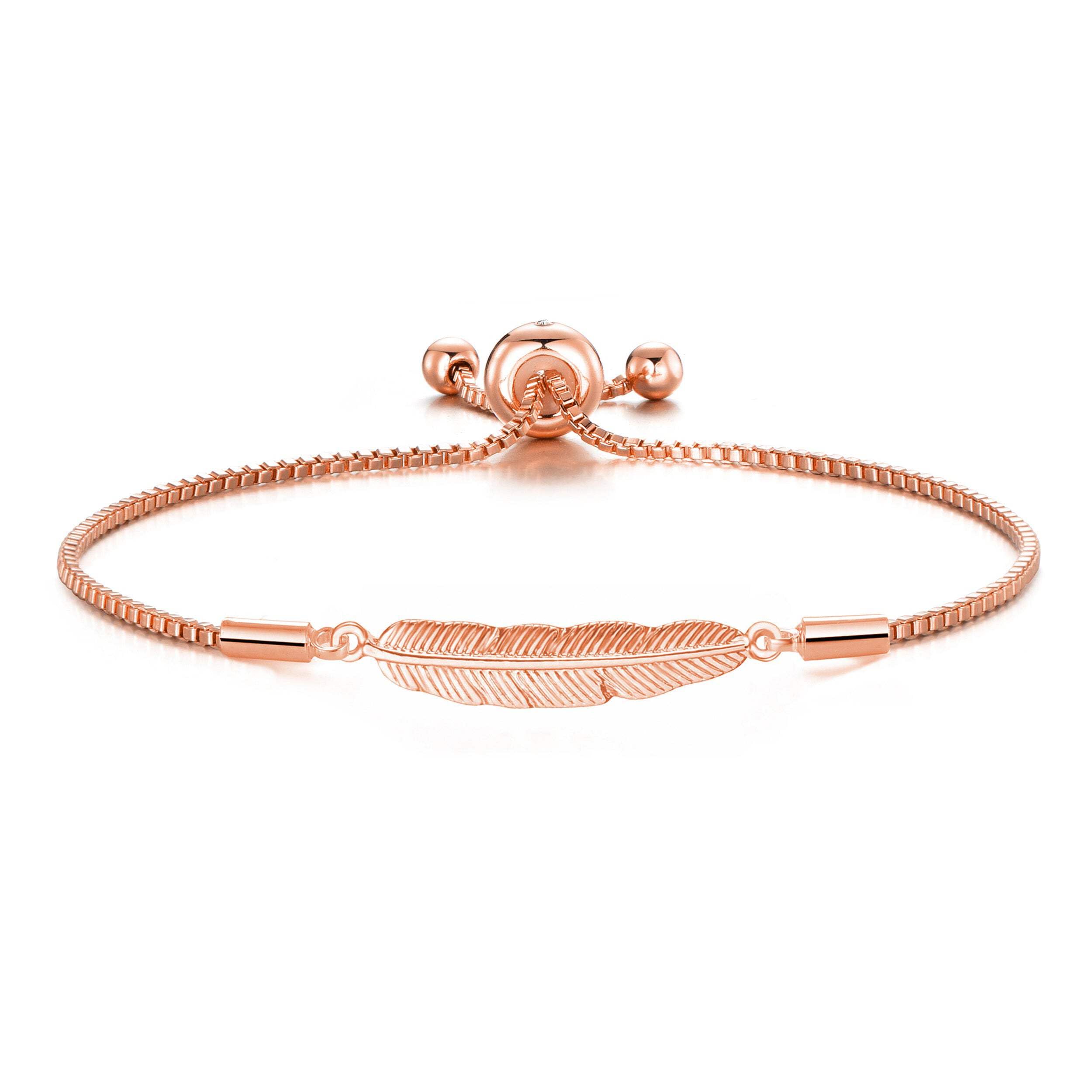 Philip Jones Rose Gold Plated Feather Friendship Slider Bracelet Created with Zircondia® Crystals
