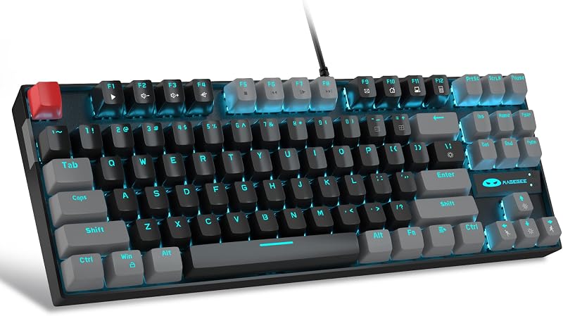 MageGee 75% Mechanical Keyboard 87 Keys Red Switch Blue LED TKL Wired