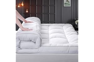 HYPREST Mattress Topper King, Extra Thick Mattress Topper Overfilled with 1300 GSM Down Alternative, 100% Cotton Cooling Soft Quilted Plush Pillow Top Mattress Pad 8-24" Deep Pocket