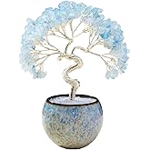 Runyangshi Aquamarine Crystal Tree of Life - 7in Chakra Crystal Money Tree with 297 Natural Healing Crystal Gemstone for Feng Shui, Luck, Balancing Energy Home Decor & Spiritual Gift