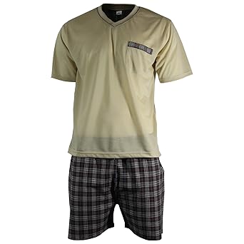 Lavazio Herren Schlafanzug Shorty T-Shirt Uni Hose im Karolook kurz 2-TLG in 5 Farben