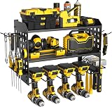 Yeabett 3 Layer Power Tool Storage Rack 4 Drill Holders Wall Mounted Black
