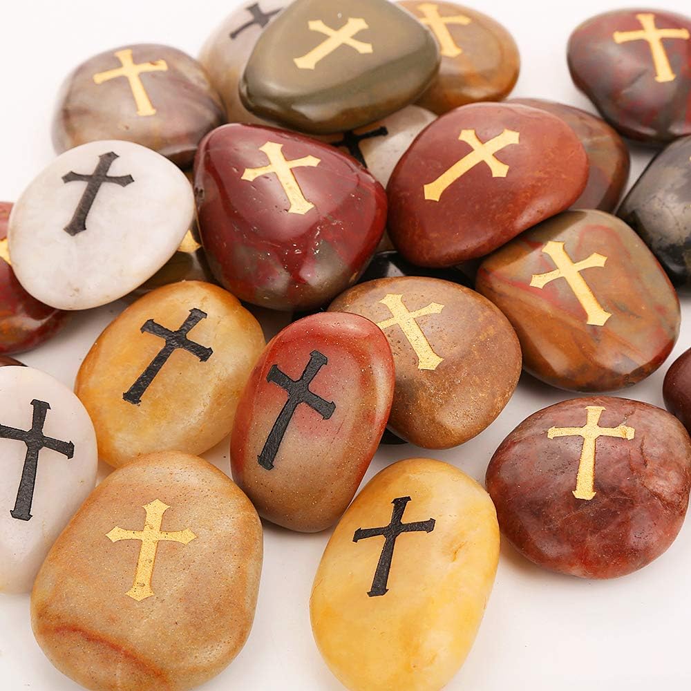 ROCKIMPACT 50PCS CROSS Engraved Inspirational Stones, Sentimental Gifts, Blessing Motivational Treat - Image 4