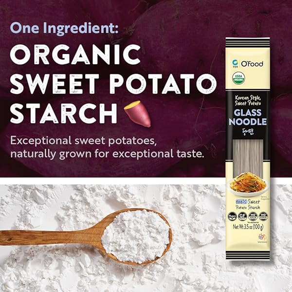 CHUNG JUNG ONE O’FOOD ORGANIC GLASS NOODLES 12 PACK, GLUTEN-FREE KOREAN SWEET POTATO NOODLES, VEGAN, NO SODIUM, NO SUGAR, RICE AND PASTA ALTERNATIVE