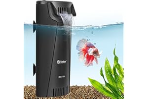Yaubay Quiet Internal Aquarium Filter, 3-Stage Bio Filtration Low-Level Waterfall 5W Power Fish Tank Filter with Protective Grate for Up to 20 Gallon Betta Turtle Shrimp Tank, 90GPH (Filter)