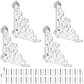 Blulu 4 Pack Decorative Shelf Brackets, Vintage Cast Iron Brackets | 3 7/8" x 3 7/8" Heavy Duty Metal Bracket, Antique L Floating Shelves for Wall Mount Home Kitchen Decor, Includes Hardware