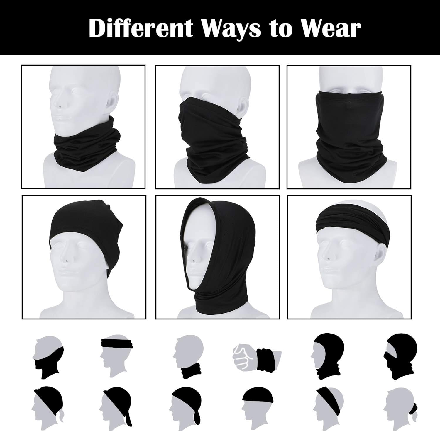 Face Cover Scarf UV Protection Neck Gaiter Scarf Sunscreen Breathable Bandana (Black, 6) at  Women’s Clothing store