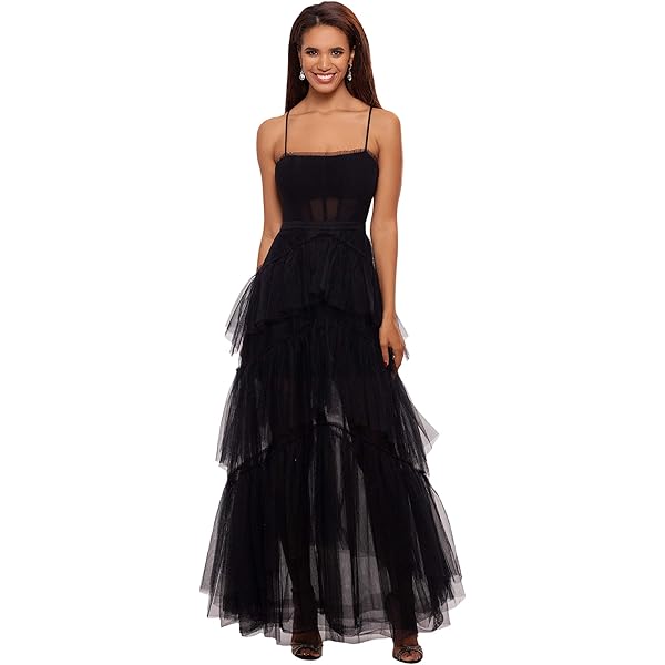 Amazon.com: BCBGMAXAZRIA Womens Fit and Flare Maxi Adjustable Spaghetti  Strap Straight Neck Semi Sheer Boned Corset Bodice Tiered Ruffle Skirt Dress,  Orchid, 6 US : Clothing, Shoes & Jewelry