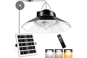 Aqonsie Solar Shed Light Indoor Outdoor Solar Pendant Daytime Work Lights with 3 Colors Temperature & 5 Lighting Modes+2 Timers, 1200LM Solar Motion Indoor Lights with Remote for Shed Gazebo Barn