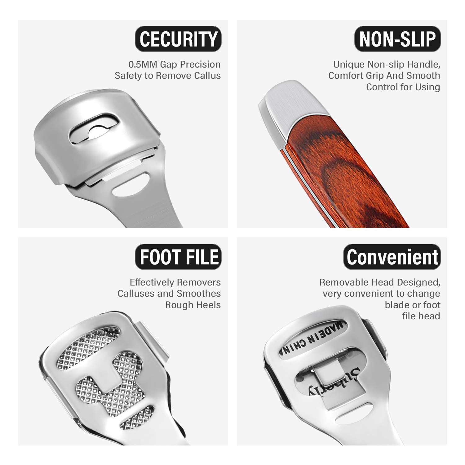 24 Pieces in Total, 2 Callus Shaver Sets Include 20 Replacement Slices 2 Callus Shavers and 2 Foot File Heads Foot Care Tools Hard Skin Remover for Hand Feet (Wooden Handle) : Beauty