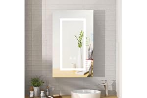 Mepplzian Lighted Bathroom Medicine Cabinet with Mirror, Led Mirror Cabinet with Defogger for Bathroom,Vanity Medicine Cabinet Wall Mounted 15.7x26 Inch