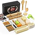 Delamu Sushi Making Kit 27 in 1 [Parent-Child] Sushi Kit, for Beginners/Pros Sushi Makers, with Bamboo Sushi Mats, Sushi Bazooka, Onigiri Mold, Rice Paddle, Sushi Knife, Guide Book & More