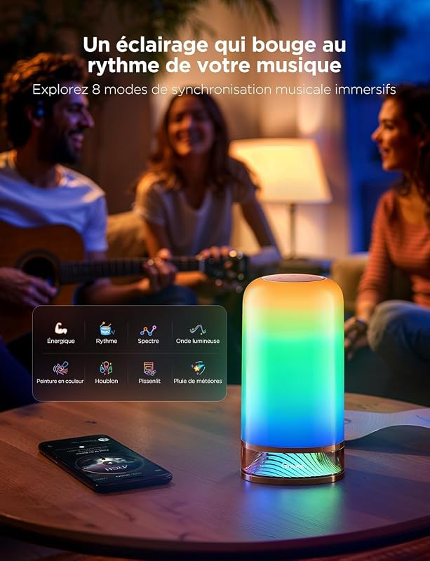 Lampada da Comodino LED RGBICWW, Lampada Touch da Tavolo 500lm