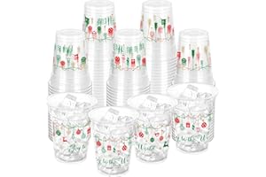 ZCPTZ 100 Pcs Christmas Party Cups 12oz Disposable Plastic Cups Christmas Balls Ornaments Cup Clear Plastic Cup for Xmas Party Favors Holiday Party Supplies