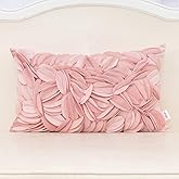Alerfa 3D Leaves Handmade Throw Pillow Cover Decorative Floral Velvet Pillowcase Cushion Cover for Couch Bed Living Room Home Decor 12x20 Inche, Pink