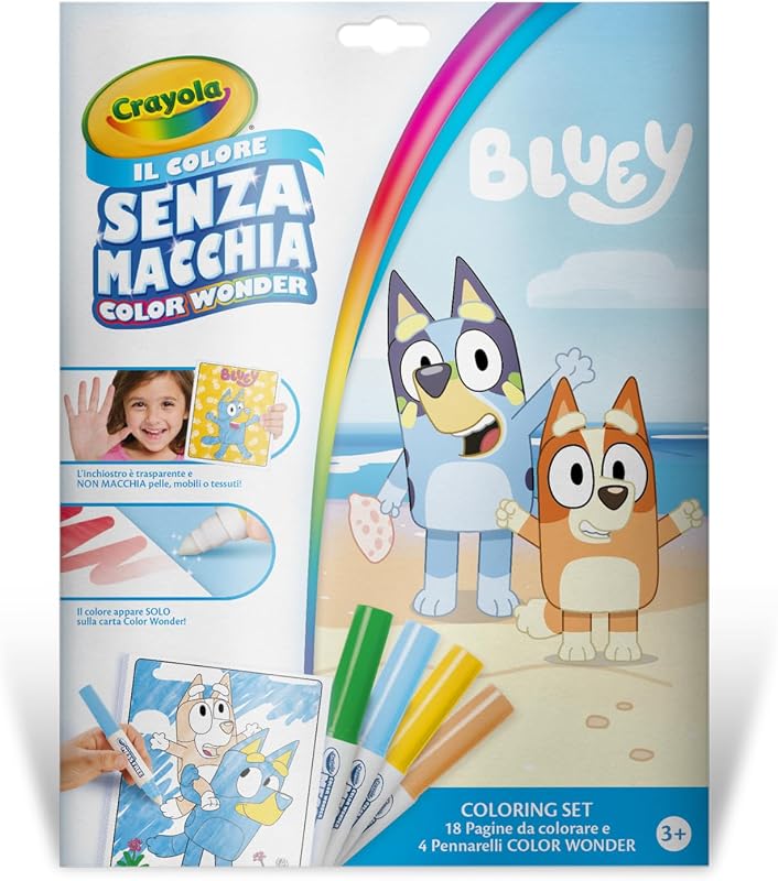 , Color Wonder, kit completo com 18 páginas para colorir e 4 marcadores de colorir sem manchas, com a personagem do Bluey, atividade criativa para crianças dos 3 aos 5 anos, código. 25-2903