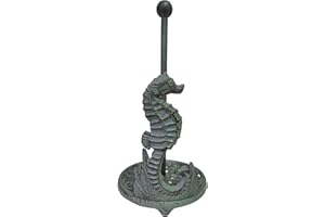 De Leon Collections Cast Iron Seafoam Green Sea Horse Coastal Ocean Freestanding Weighted Base Paper Towel Holder