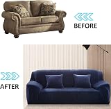 Teynewer Thick Velvet Sofa Cover 1 Seater Blue High Stretch Non-Slip Protector view 6