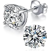 Moissanite Stud Earrings, Round Cut D Color VVS1 Clarity Lab Created Moissanite Earrings Studs 18K White Gold Plated 925 Sterling Silver Jewelry for Women Men