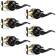 Probrico Matte Black Wave Style Bed/Bath Door Levers, Privacy Door Levers Interior Door Handles for Bedroom Bathroom, Reversible Levers for Right/Left Handed Doors, 6 Pack