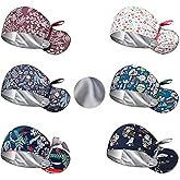 6Pcs Satin Lined Scrub Caps Women, Adjustable Surgical Caps for Women, Nurse Caps for Women Men with Button and Sweatband